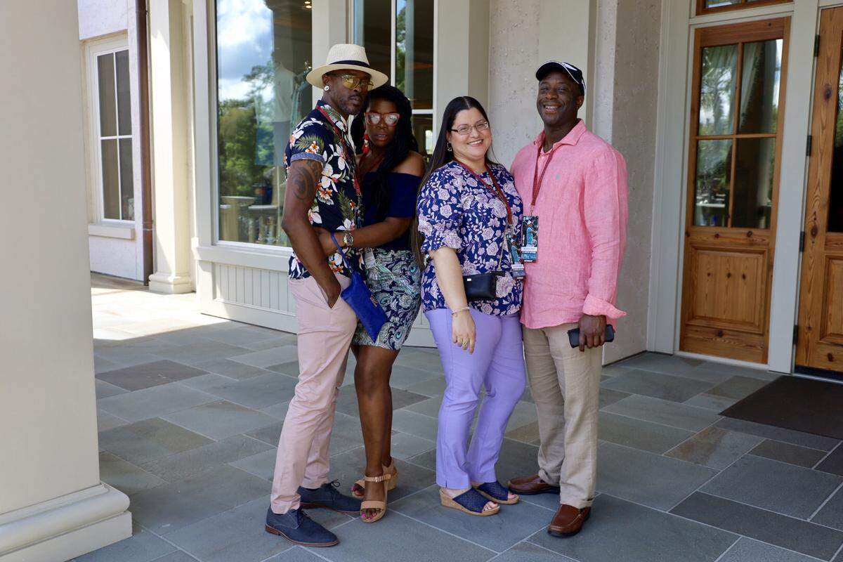From left, Luqman, Marcia, Aribeth and John coordinated their pastel colors perfectly as a group. For Luqman and Marcia, this year will be their first attending RBC Heritage Presented by Boeing. The group said they are looking forward to seeing what Heritage celebrations look like as the day goes on.