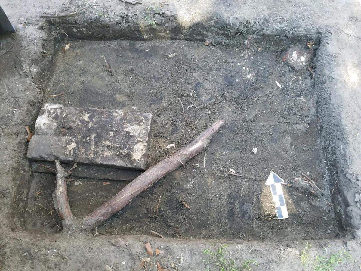 One of the brick structural columns discovered at Wright Family Park by archaeologists and volunteers with the Bluffton Historical Society.