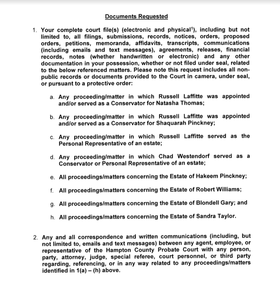 A subpoena sent by the S.C. Supreme Court Office of Disciplinary Counsel sent to Hampton County Probate Court requested records related to cases worked on by Alex Murdaugh, whom the agency is investigating, and cases handled by two top Palmetto State Bank officials.