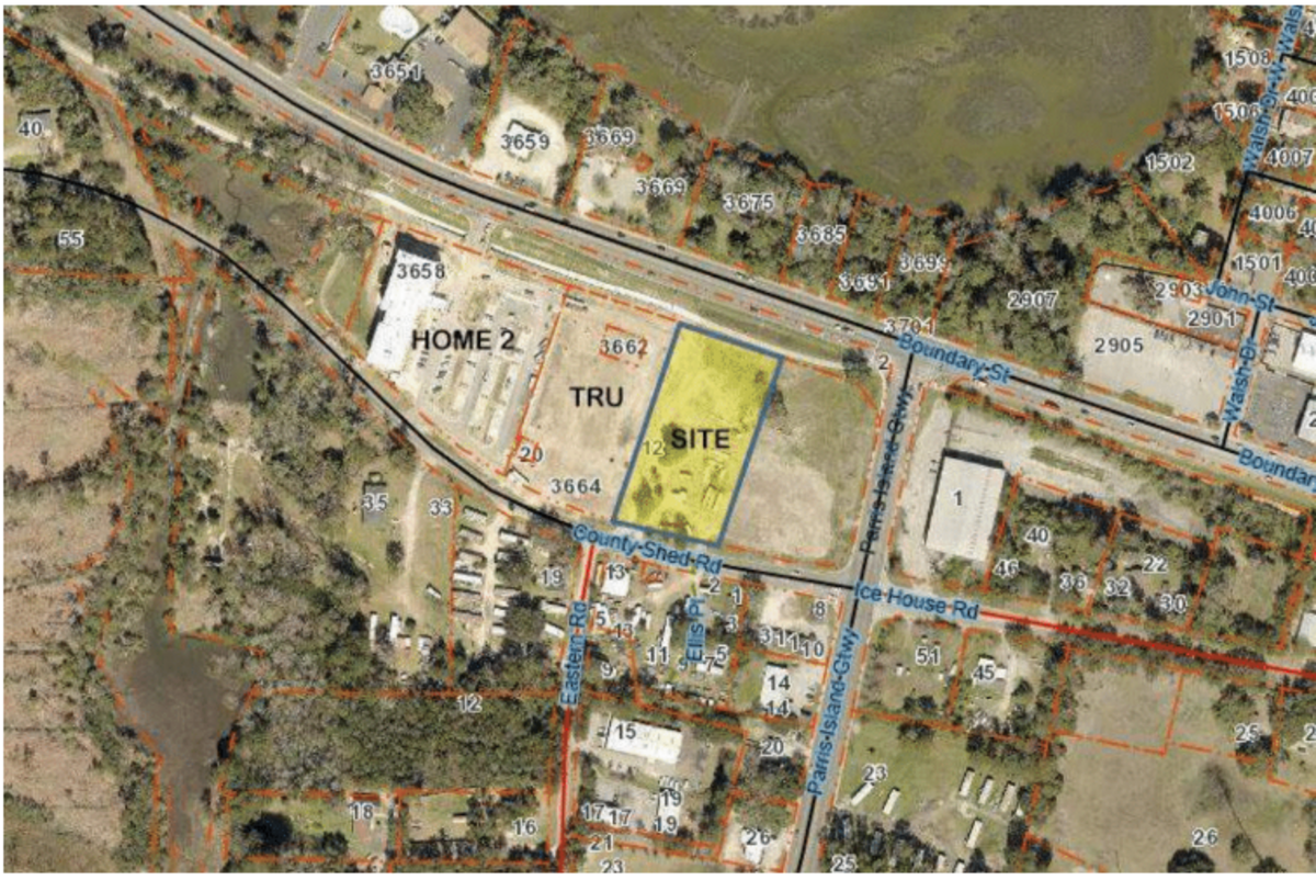 The developer of a 5-story hotel in Beaufort is asking for final approval of the project Tuesday from the Design Review Board. The location is indicated by the yellow.