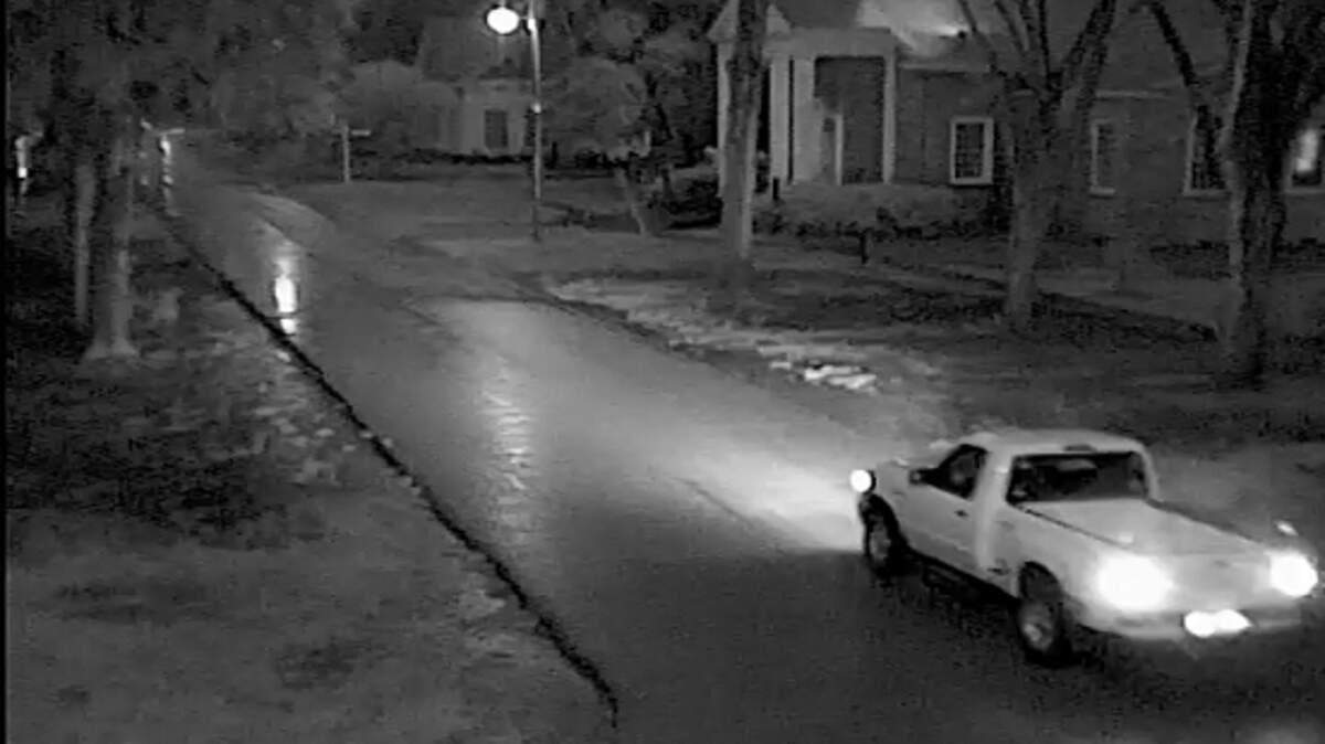 This surveillance camera image from Calhoun and Water streets around 7:23 p.m. Oct. 4 shows a pickup truck belonging to a person suspected of stealing political signs throughout Bluffton's Old Town area. Police believe the vehicle is a white Ford Ranger with a sport side white male driver. There are stickers in the middle and side of the back window.