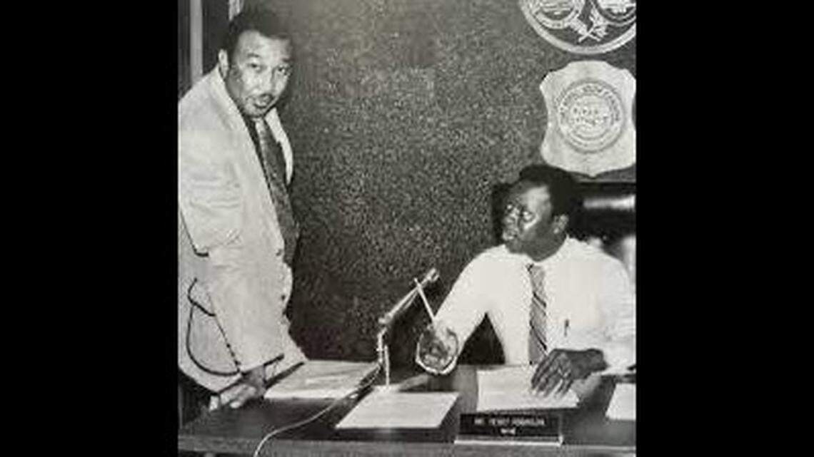 Former Port Royal mayors Sam Murray, left, and Henry Robinson. Murray died in November 2002. Robinson, the town’s first Black mayor, died on Friday.