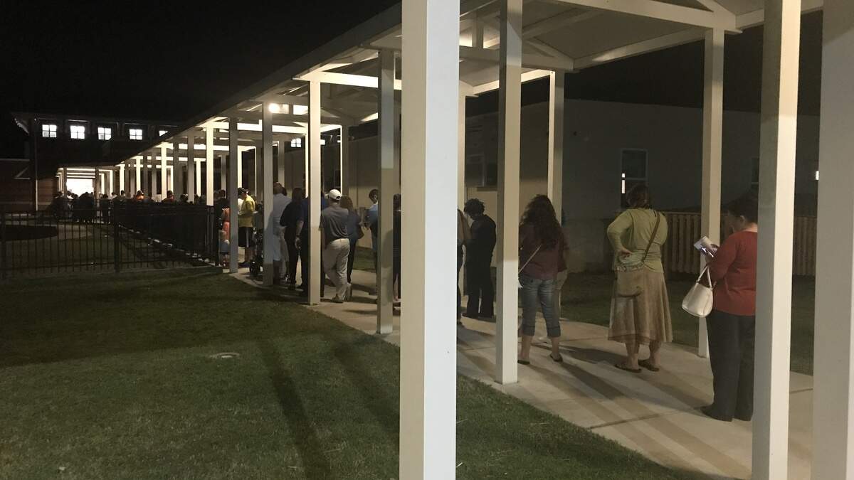 A long line at a Bluffton area voting location Tuesday night.