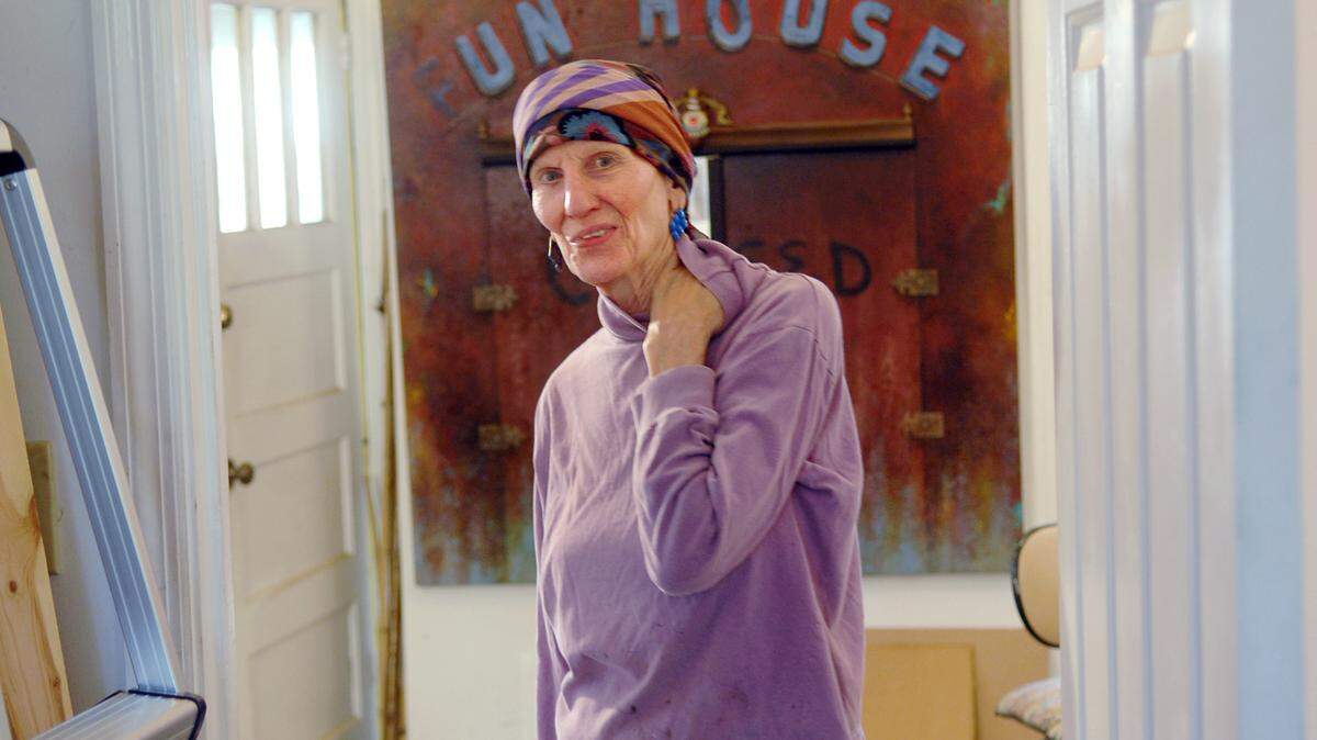 Beaufort artist Rebecca Davenport is photographed in her studio cum funhouse on Wednesday.
