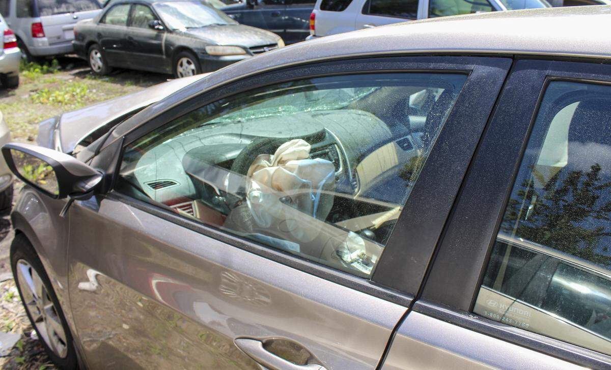 Bluffton resident Kaytlyn Pierce’s wrecked Hyundai two days after the April 9, 2019 accident in which Dulvin Garcia Roblero drove his truck across the center line after he had been drinking.
