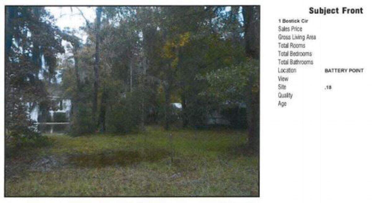 A screen grab of a picture showing the property at 1 Bostick Circle in the Battery Point subdivision in northern Beaufort County, South Carolina.