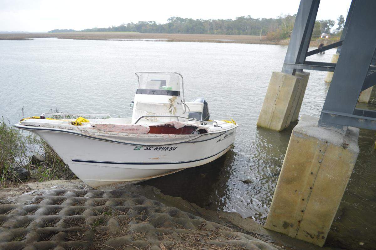 A photo of the Sea Hunt boat after it crashed and killed Mallory Beach on Feb. 24, 2019. The photo was released Monday as part of the S.C. Attorney General’s Office’s case file.