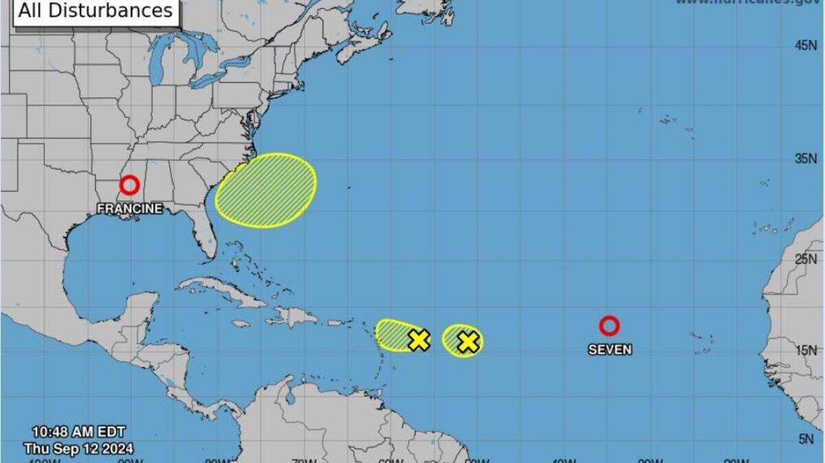 Seven-day tropical weather outlook as of Thursday, Sept. 12, 2024, according to the National Weather Service.
