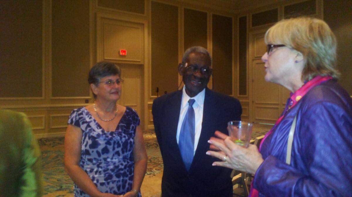 Hilton Head Island native Thomas Barnwell Jr. (center) and his wife, Susan, chat with Karen Wessel during the  second annual Hall of Fame reception and concert Friday at The Westin Hilton Head Island Resort and Spa on Hilton Head Island. Barnwell was inducted into the Hall of Fame Friday along with Billie Hack (deceased). They join inaugural inductees Charles Fraser, Fred Hack, Charlotte Heinrichs and Charles Simmons, Sr.