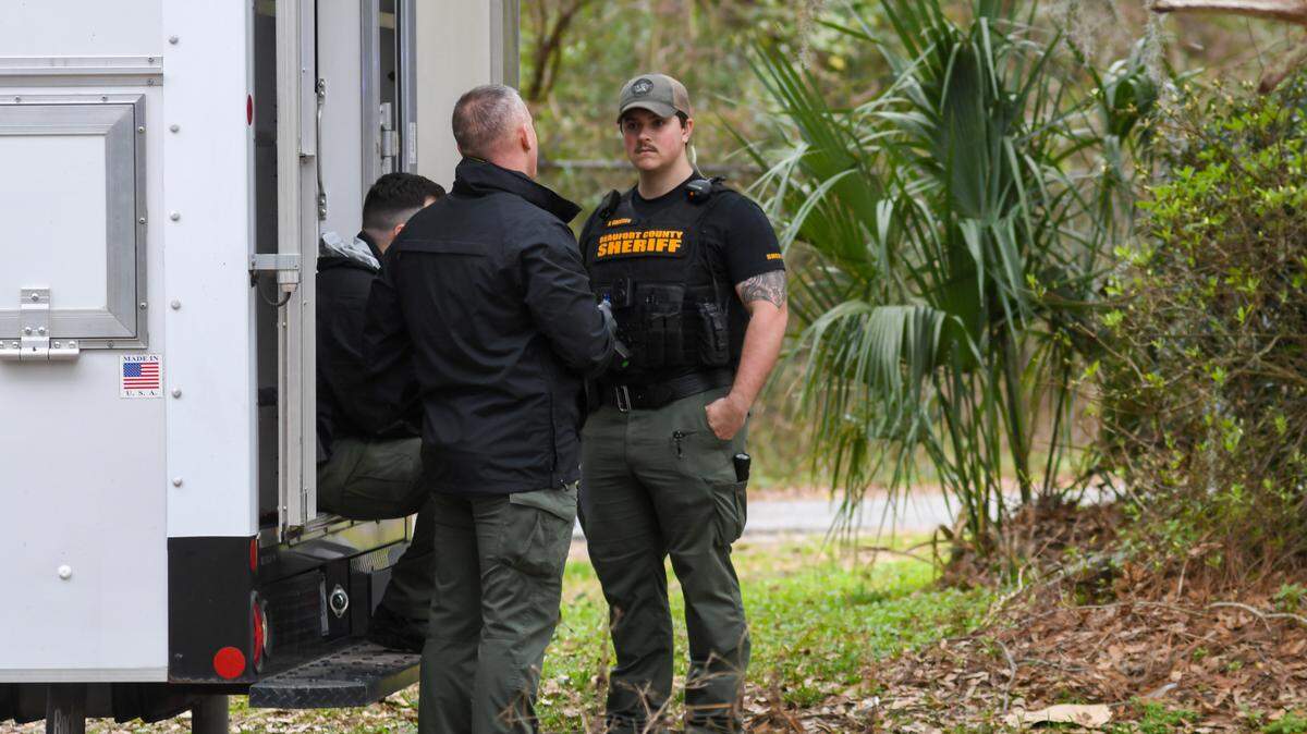 Investigators with the Beaufort County Sheriff’s Office Crime Scene Unit at a house where a shooting took place at Baygall and Fish Haul roads on Friday, March 1, 2024 on Hilton Head Island.