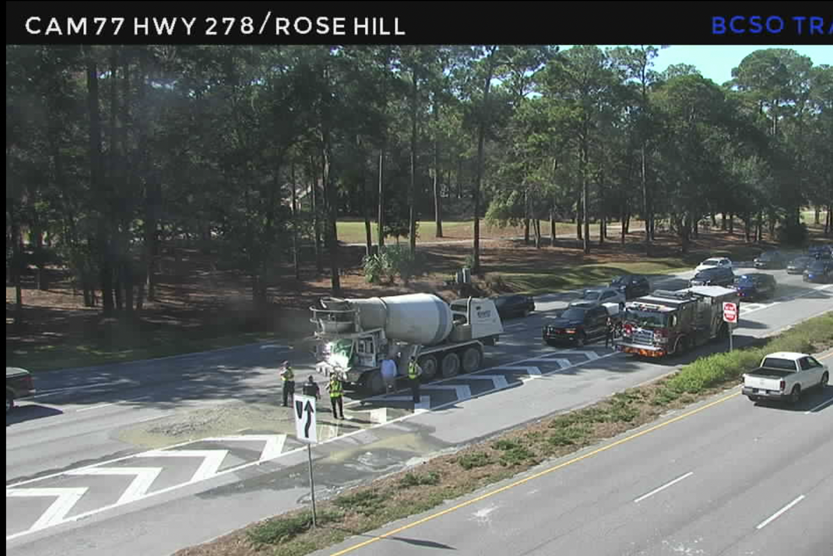 Traffic on U.S. 278 was blocked Friday afternoon after a concrete mixer spilled wet cement onto the highway.