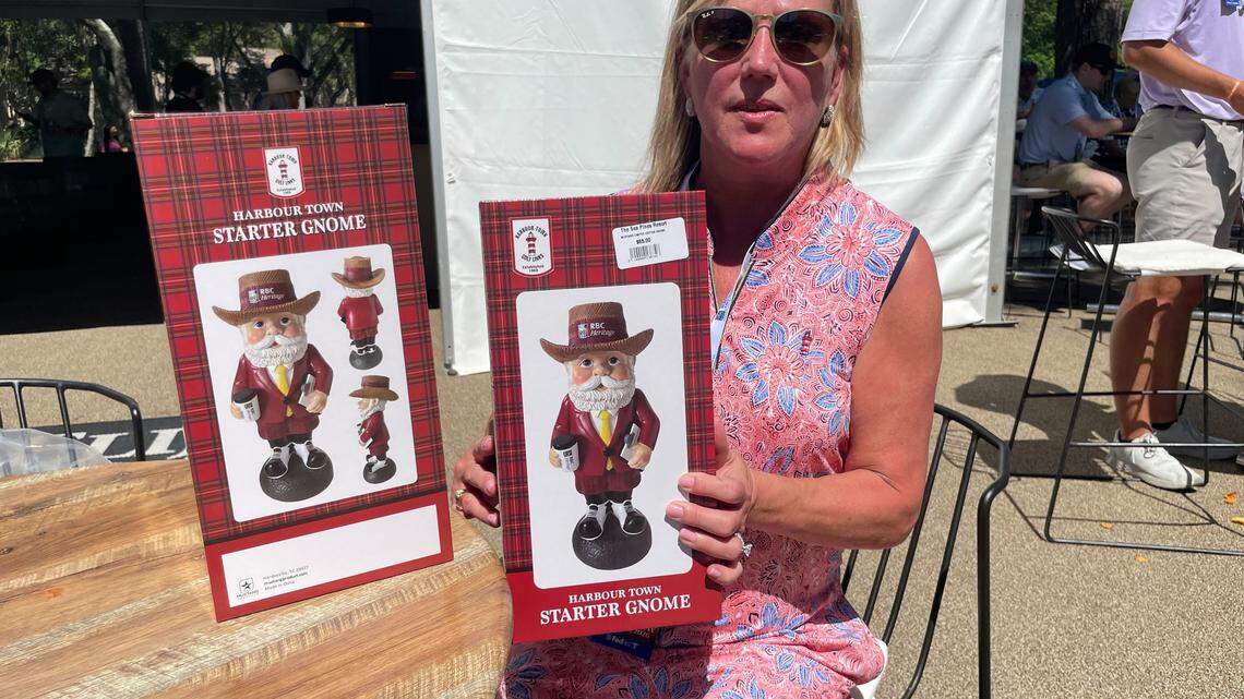 Sea Pines resident Charlee Windham shows the two RBC Heritage gnomes she purchased at this year’s tournament. One is for her, and one is for her stepmother, Windham said.
