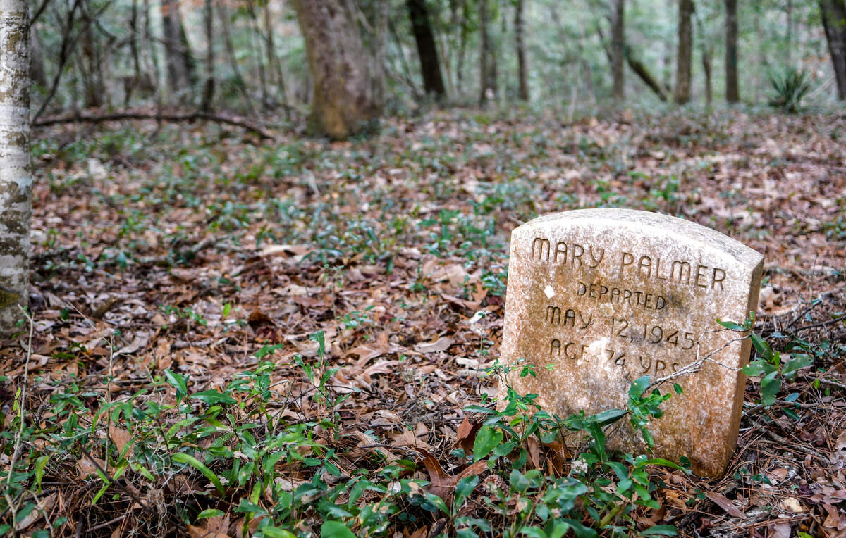 A headstone for Mary Palmer as seen on Wednesday, Jan. 15, 2020 rises from the forest floor feet from a walking path along SC 170 in greater Bluffton near Evan Way where a fast food restaurant and gas station bustle with activity. In July three additional graves, located about 200 feet northeast of the known African American graveyard named Pritchardville Cemetery, were unearthed.