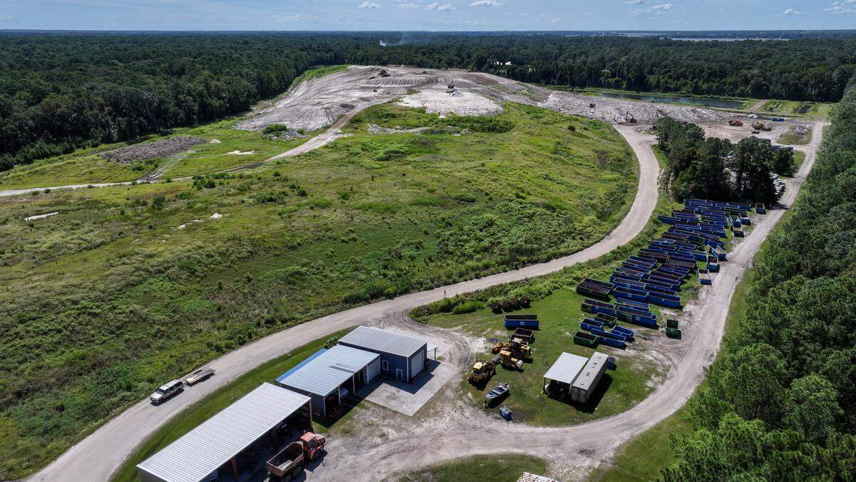 A drone photo captures work ongoing at the Barnwell Landfill on Sept. 12, 2025, where Beaufort County property records show that 85.20 acres of the more than 116 acres are recorded as commercial use at Lady’s Island landfill.