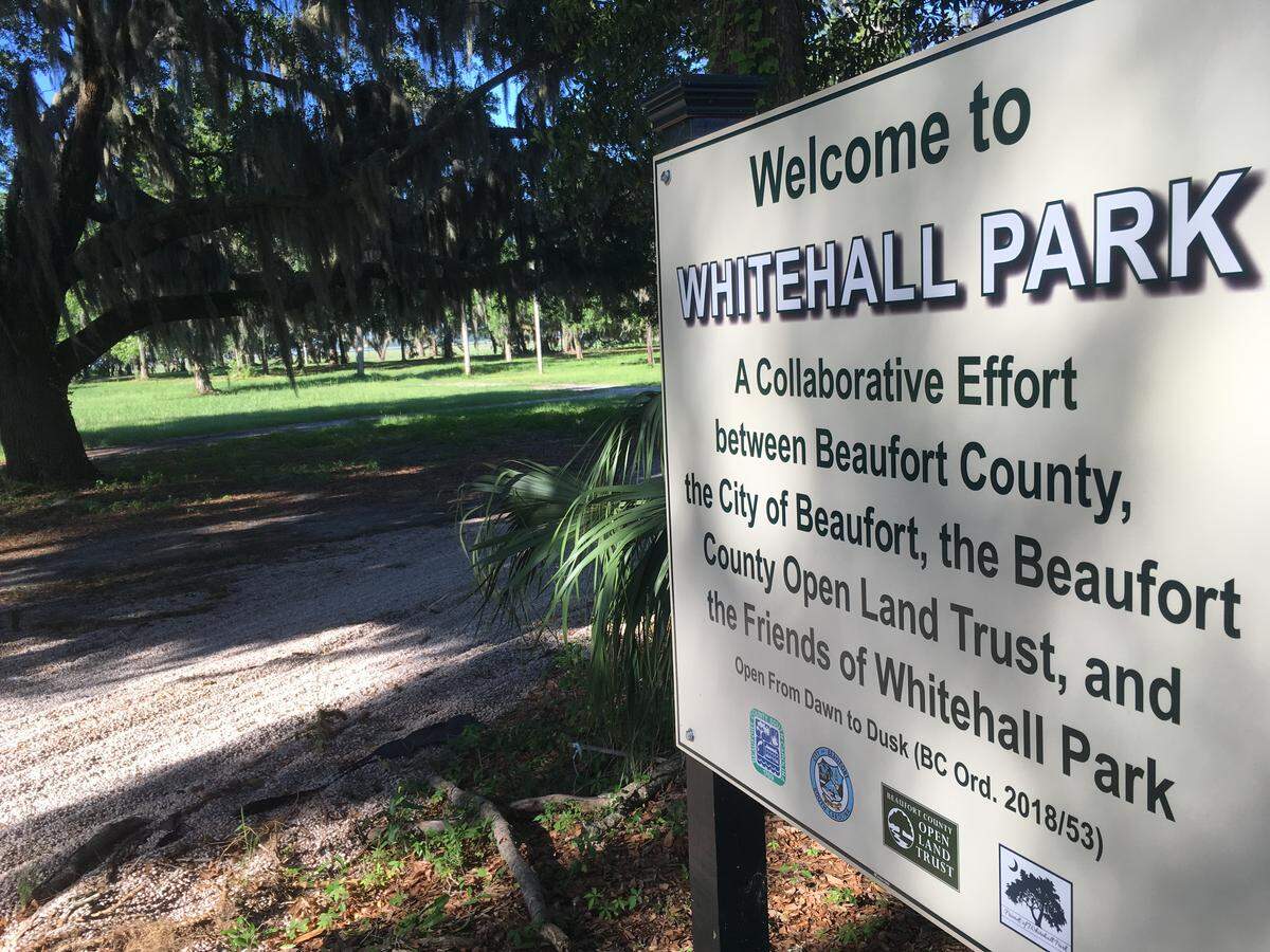 Pictured in June 2019, a sign welcomes visitors to Whitehall Park, a waterfront Lady’s Island property Beaufort County bought to preserve last year. The developer that sold the property sued the county over a dispute about access and easement agreements.