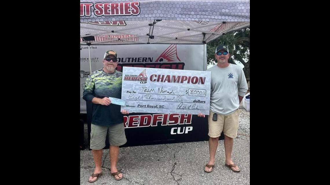 Bradley Brown and Travis Malphrus won the Southern Redfish Cup in Port Royal Saturday and $8,000.