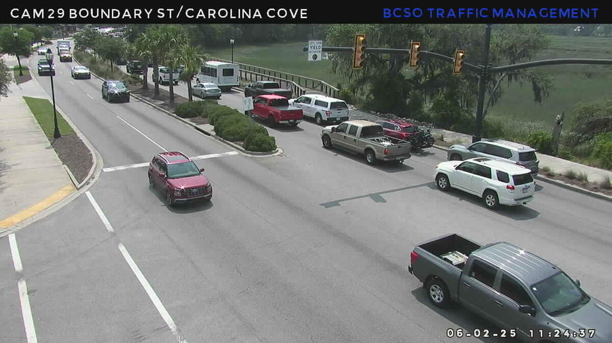 Eastbound traffic on Boundary Street is moving slowly Monday morning due to a sinkhole repair near Boundary and Ribaut Road.