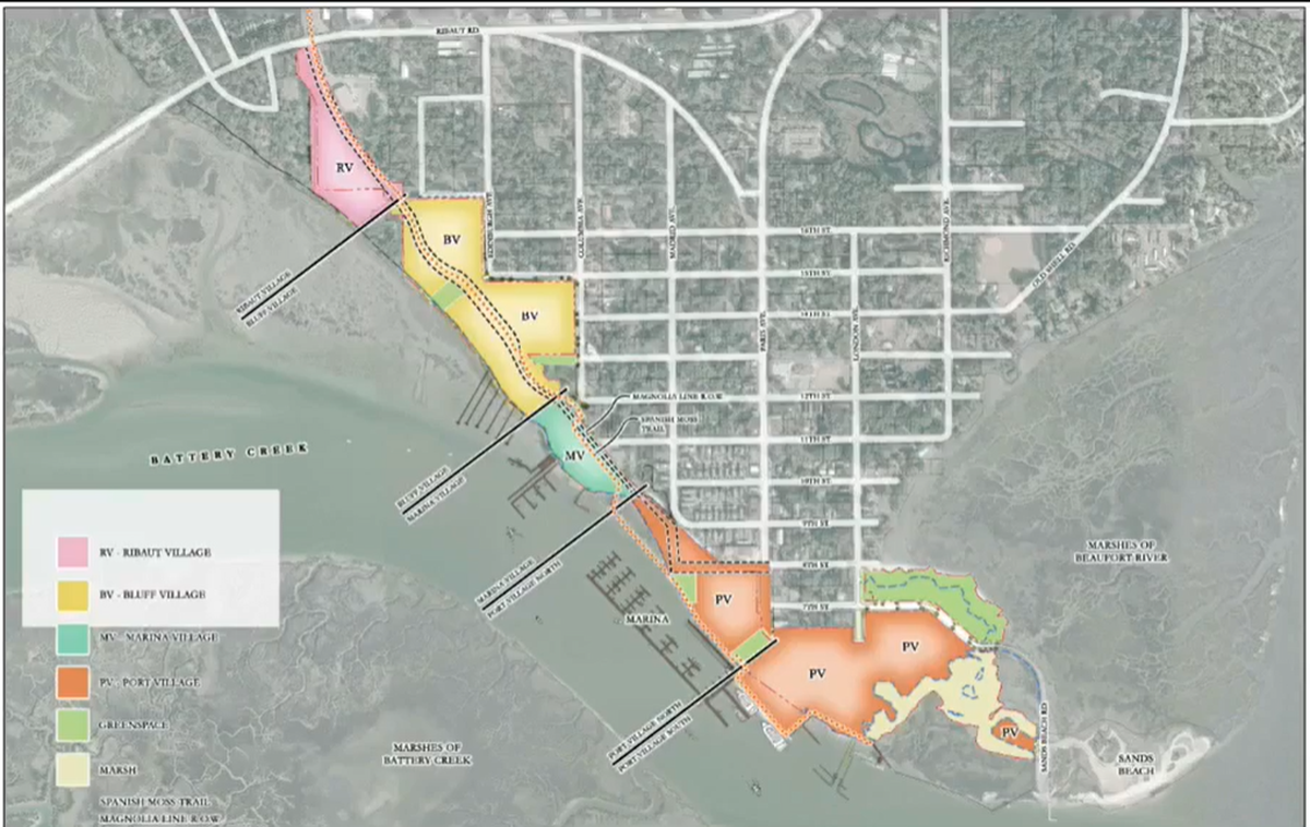 Housing is being developed at the north end of the map. The south end is marina development.