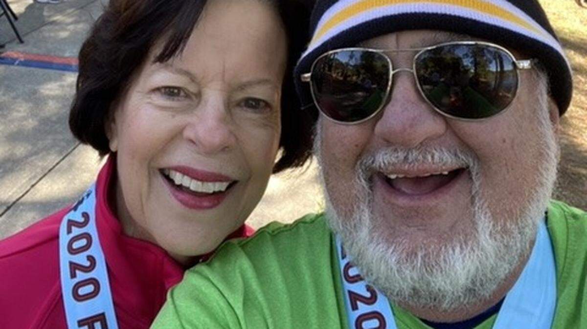 Jack and Katharine Slemenda at the finish line of the Hilton Head Half Marathon Feb. 8, 2020.