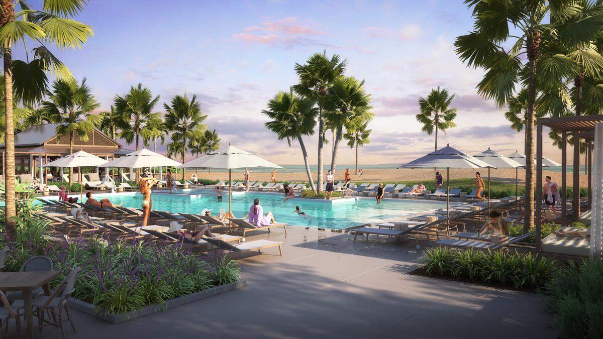 A projection of what Beach House Hilton Head Island’s pool will look like, with Coligny Beach in the background.