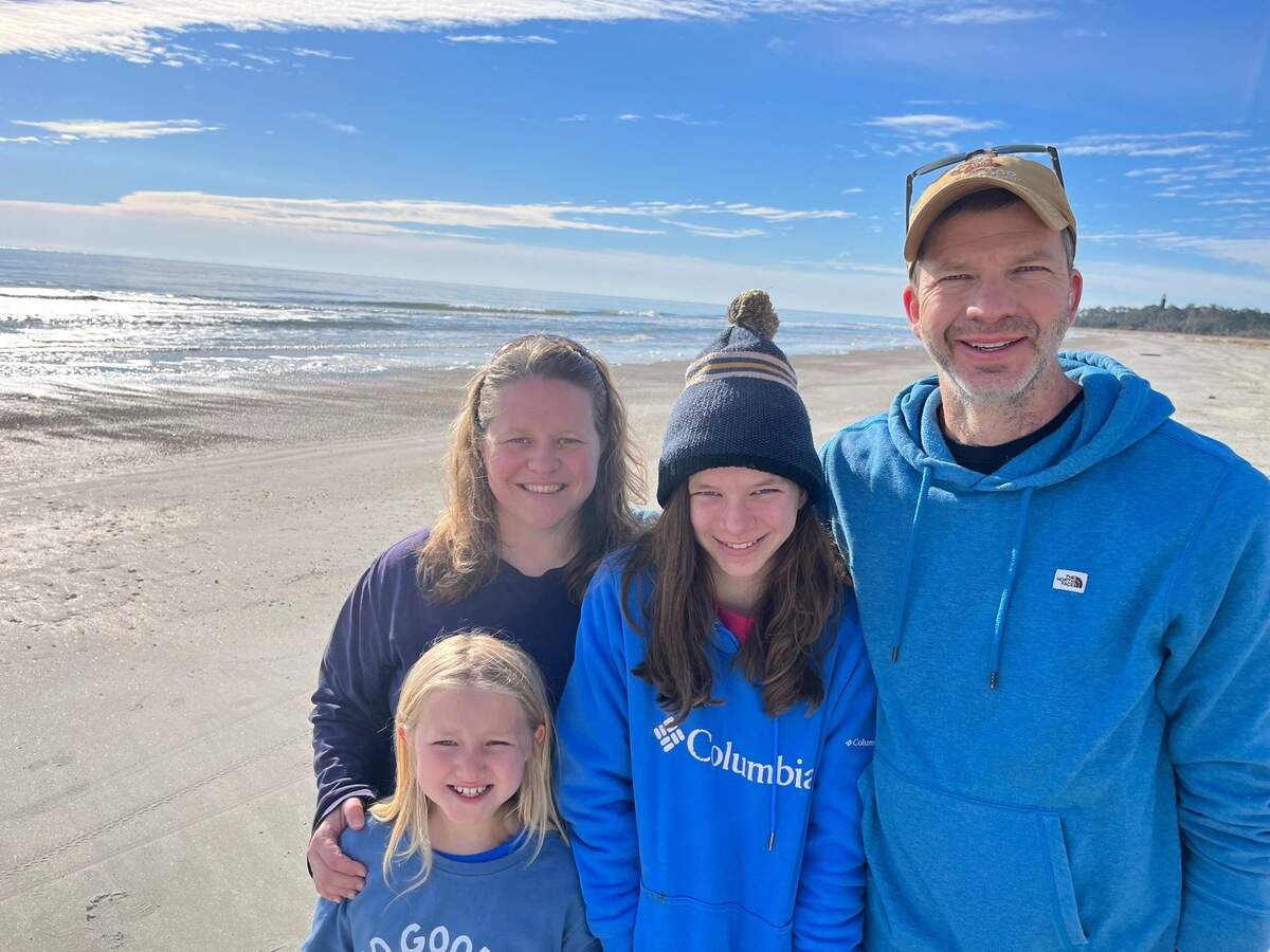 The Otte family of Indiana -- mom Jenny, Addie, dad Matthew and Ellie (front) -- are visiting Hunting Island State Park. “I was freezing yesterday and I’m a hot-blooded person,” Jenny said Wednesday. High and low temperatures have been far below normal in recent days.