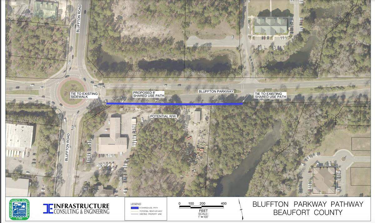 The proposed pathway project on Bluffton Parkway.