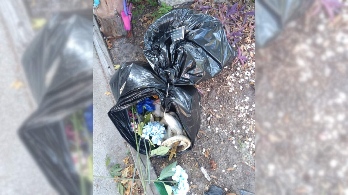 Items left in remembrance of Charli Bobinchuck at the community par in Yacht Cove on Hilton Head Island sit in trash bags on her parents’ lawn after they were moved from the park. The board of directors of the POA said the memorial had to come down.