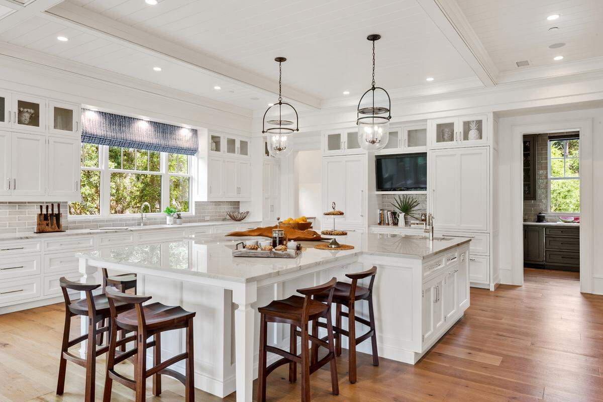 The coastal, island home has spacious kitchen that includes several professional-grade appliances.