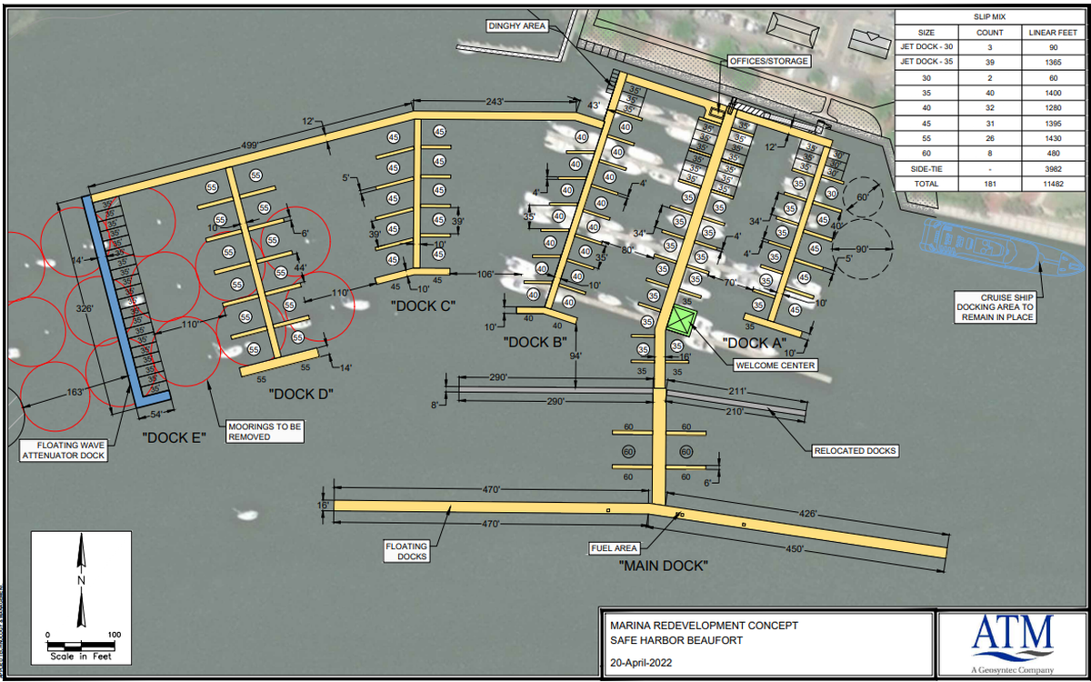 This shows a proposal by Safe Harbor Marinas that would significantly expand the footprint of the existing marina, which is shown in white.
