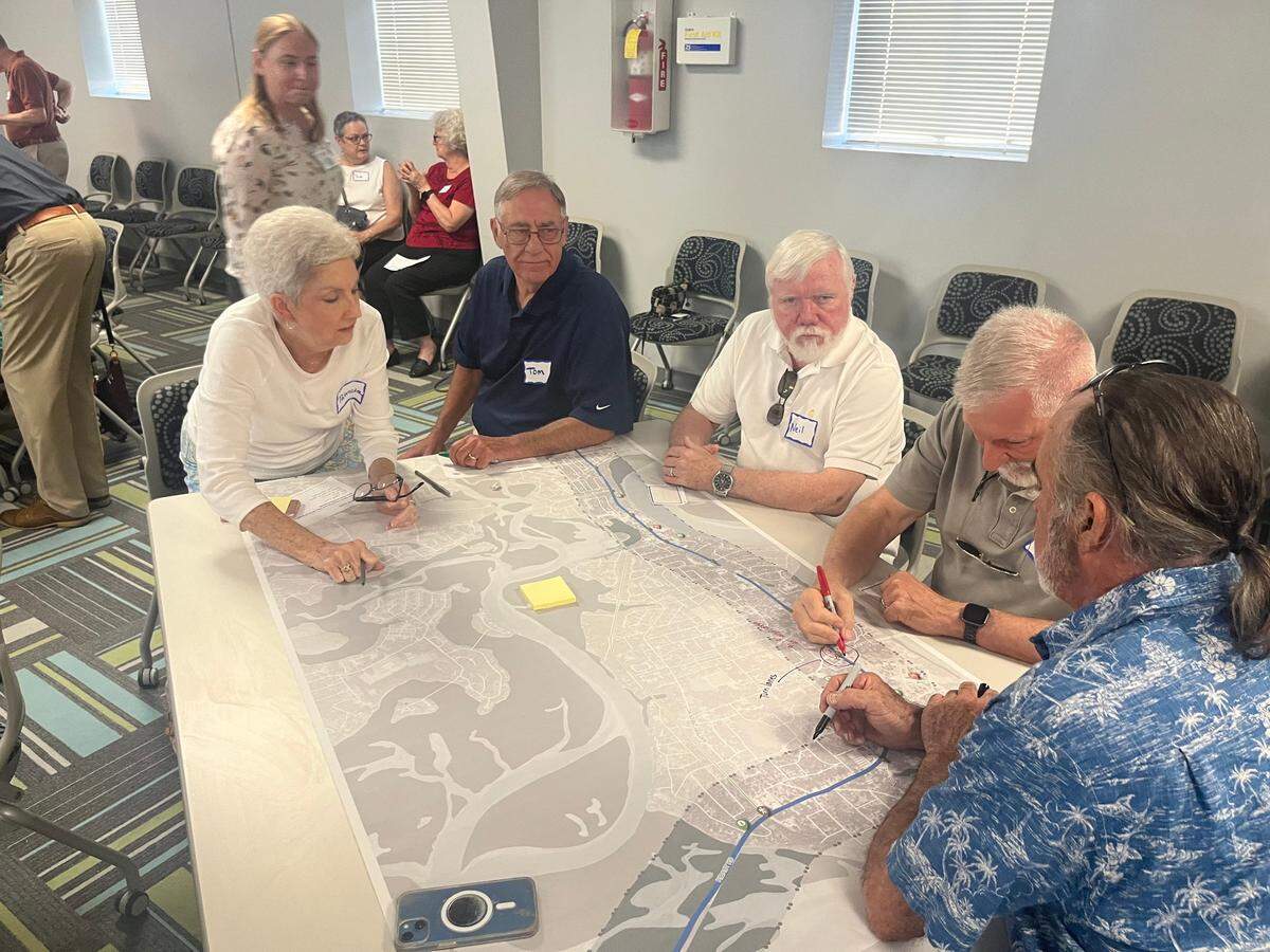Residents meet in April 2023 at the Technical College of the Lowcountry during a meeting on redesigning Ribaut Road.