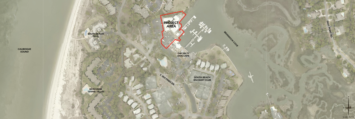 The project area is currently home to the South Beach Inn and Vacation Rentals, Wreck of the Salty Dog, Jake’s Cargo and A Shore Thing.