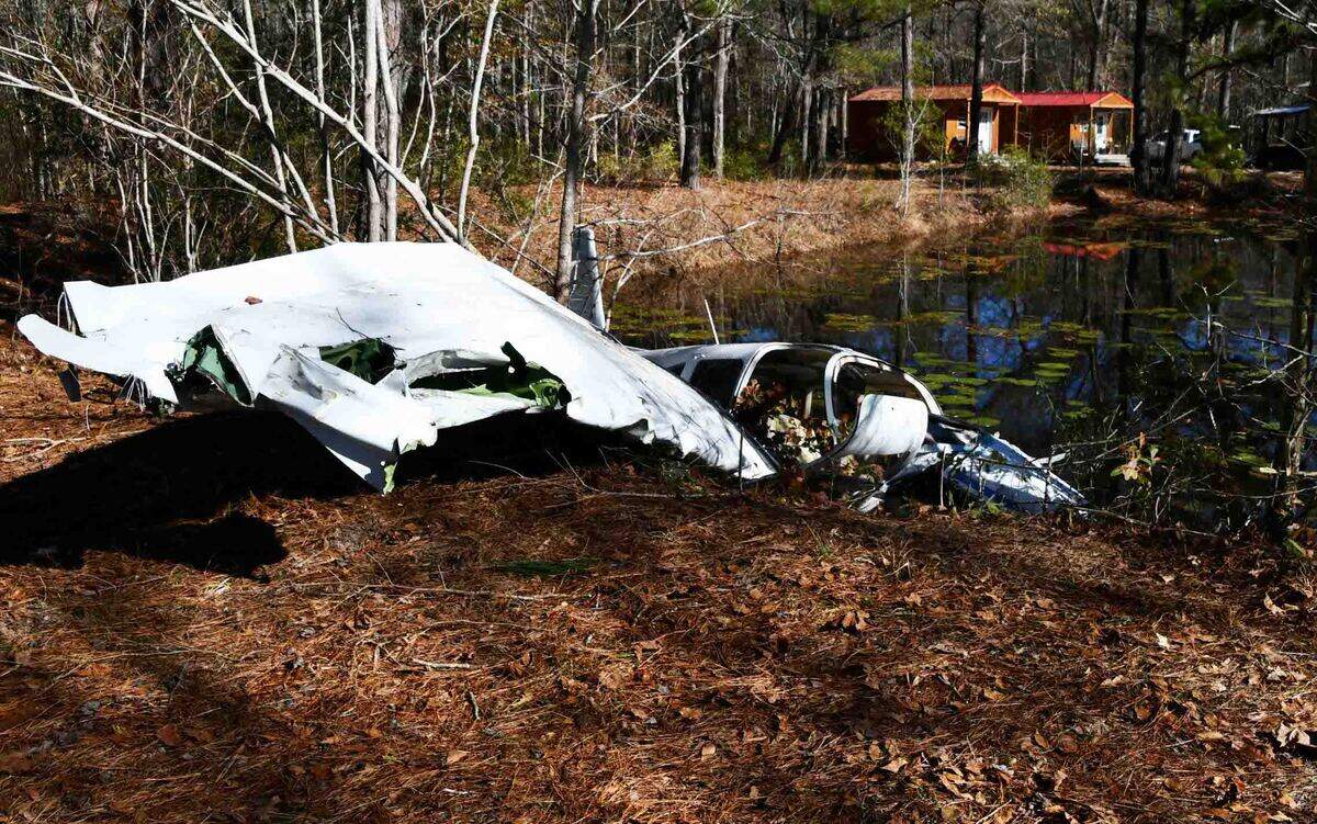 A property owner on Wiggins Road saw the small plane nosedive into a pond on his land. He rushed to the wreckage, finding the female pilot with “multiple injuries.”
