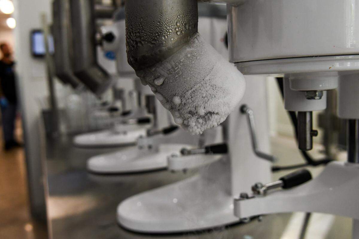Several mixers line the countertops with piping that injects nitrogen onto the ingredients as a mixing device churns the items together to create a smooth, textured ice cream. Nitrogen is an odorless, tasteless and non-toxic gas that flash-freezes either ice cream or yogurt at 320 degrees below Fahrenheit. Chill-N Nitrogen Ice Cream is located in Belfair Towne Village in Bluffton.