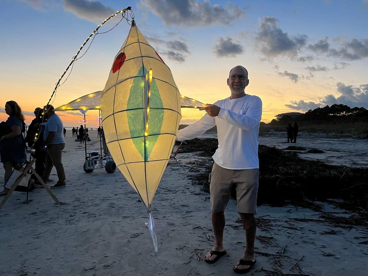 Jim Majewski had camped out in the sand with his Blue Fin Tuna lantern creation for the annual lantern parade on Hilton Head Saturday.