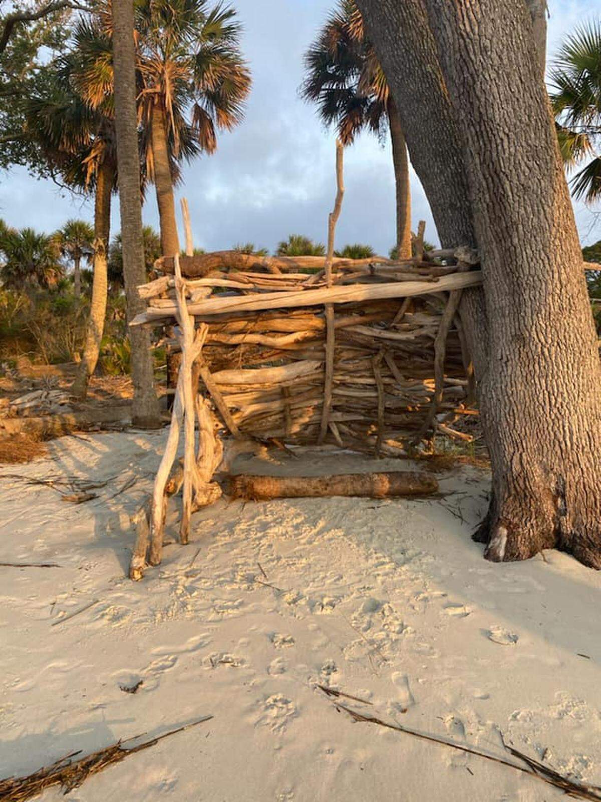 A beachgoer’s fort on Hunting Island State Park’s beach. Wildlife advocates say forts should be dismantled at sunset to ensure they don’t trap nesting sea turtles.