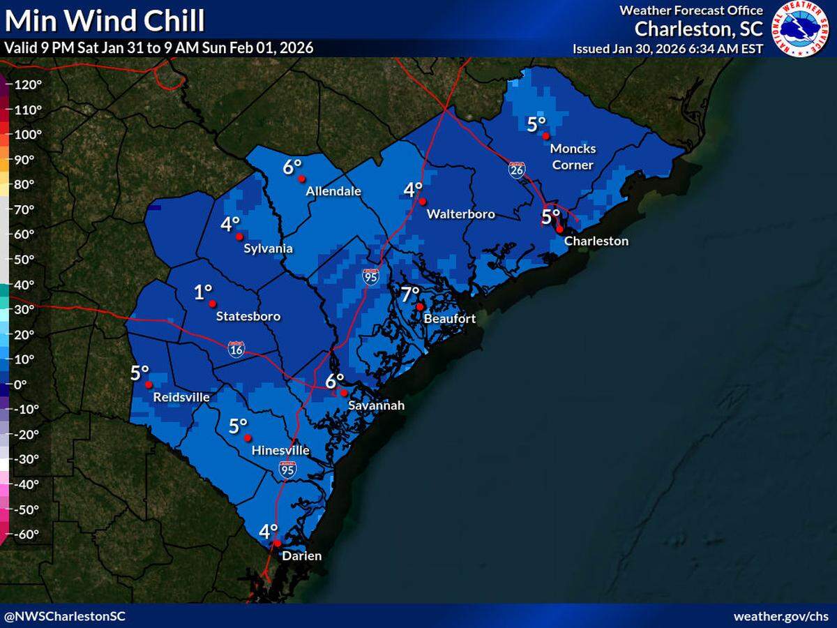 An extreme cold watch has been issued for the entire region from Saturday night into Sunday morning. This period is expected to be the coldest of the event, with dangerously low temperatures and wind chills in the single digits.