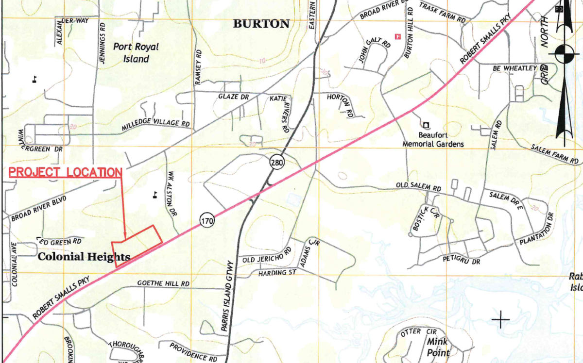 The location of a medical complex on a 14.4-acre Parcel on Robert Smalls Parkway or Highway 170. It is between Walmart and Margaret apartments. Robert Smalls International Academy is to its north.