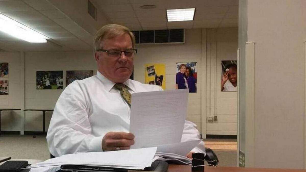 Superintendent Jeff Moss at his 2016 evaluation by the Beaufort County school board, which has given him "satisfactory" evaluations in each of his years.