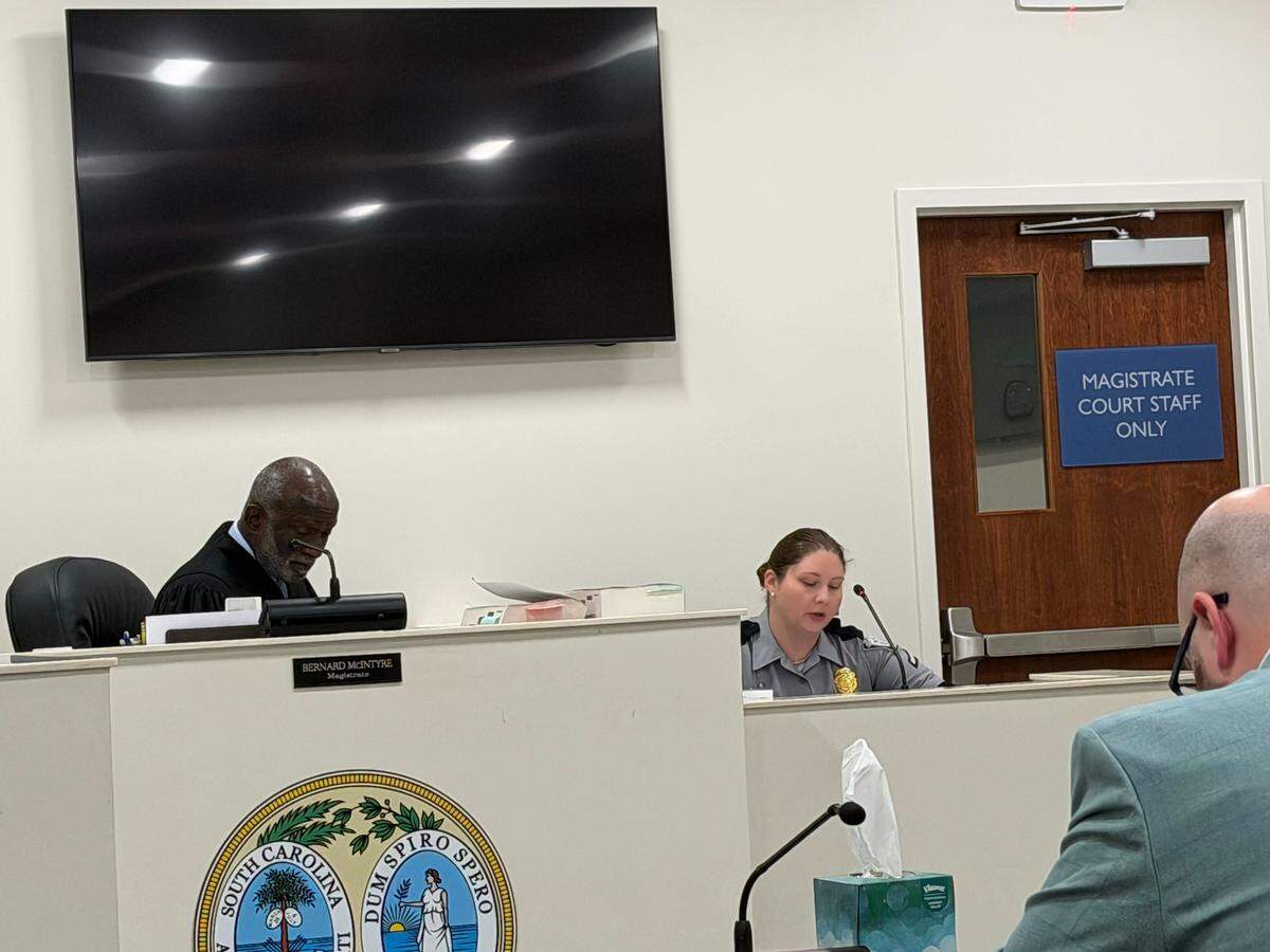 Senior Trooper Kaitlyn Nobles of the South Carolina Highway Patrol spoke in court the morning of March 6, after her agency charged Richard Quinn Davidson, 46, with felony counts of hit-and-run and driving under the influence. Police say he left the scene after running over his fiancée and her daughter while they sledded on a snowy Beaufort County roadway in late January.