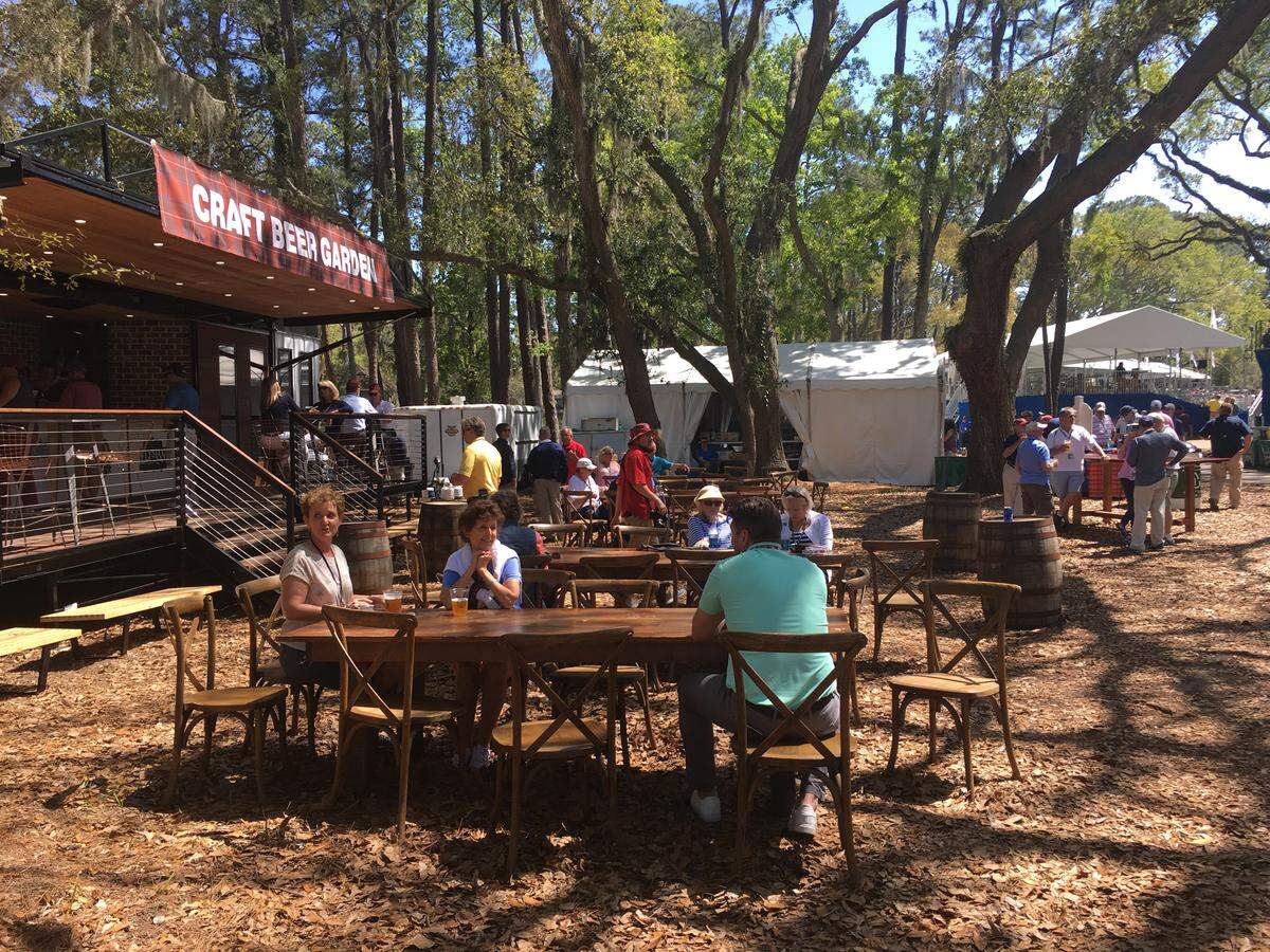 The craft beer garden sits behind the 15th hole on the course of Harbour Town Golf Links at the RBC Heritage Presented by Boeing.