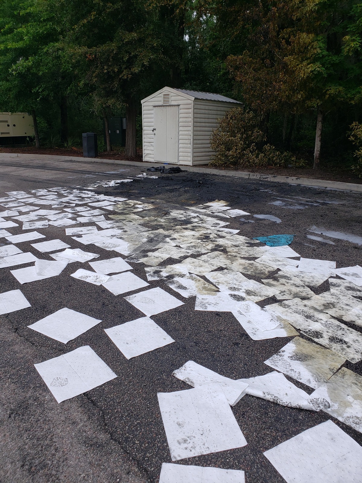 Oil absorbing sheets were put down to catch pollutants.