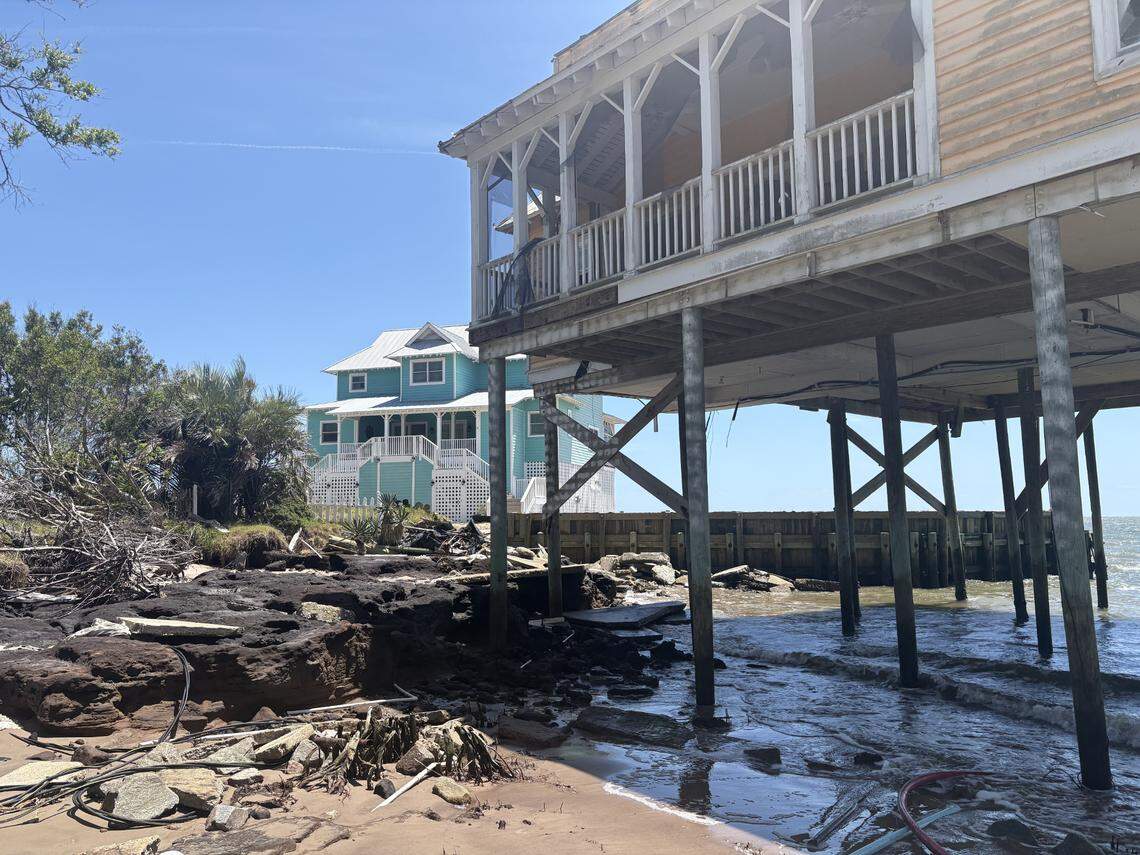 33 Driftwood Cottage Lane has been imperiled by erosion for years. Much of the cause is due to the nearby sea wall, which affects the natural movement of sediment.