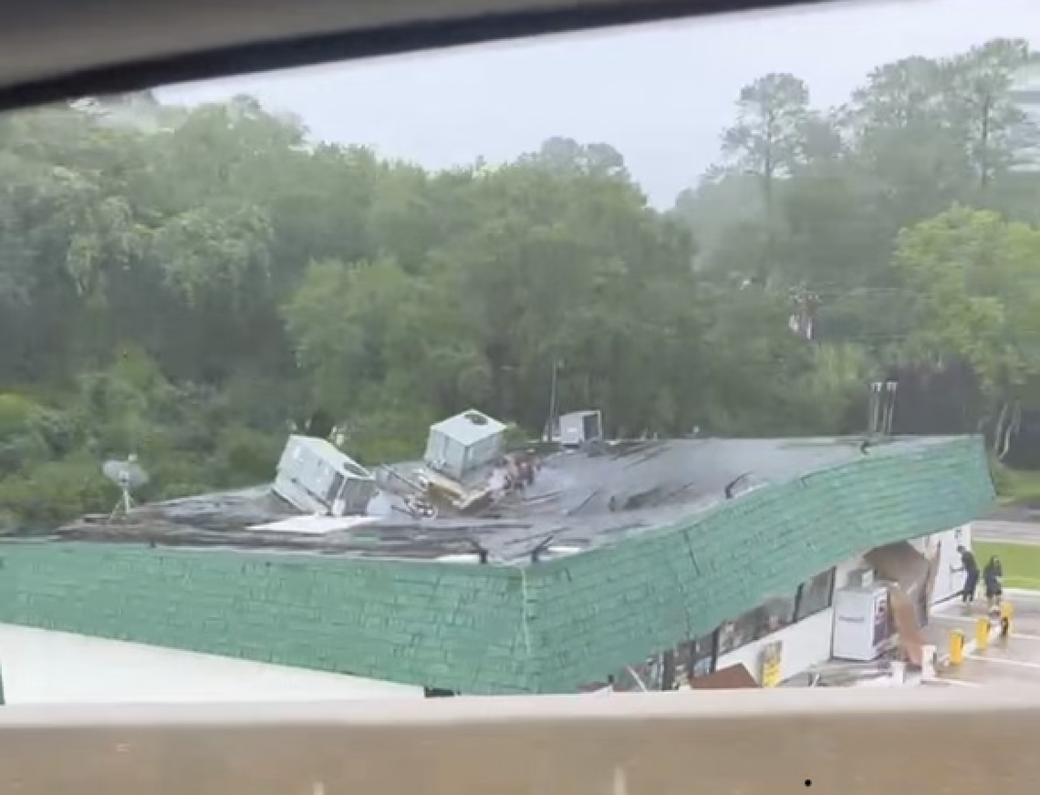 At the BP gas station just west of the Hilton Head bridges, a large accumulation of rainfall from Tropical Storm Debby caused the building’s roof to cave in. No one was inside the building at the time, according to the Bluffton Township Fire District.