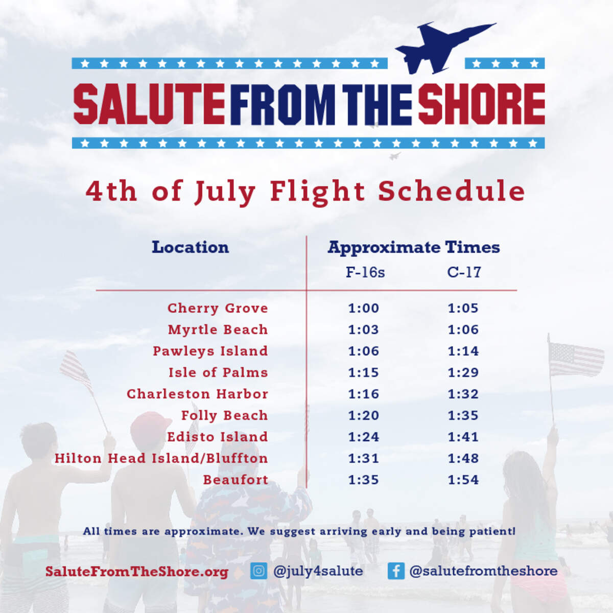 Schedule for the 2020 Salute from the Shore along South Carolina’s beaches.