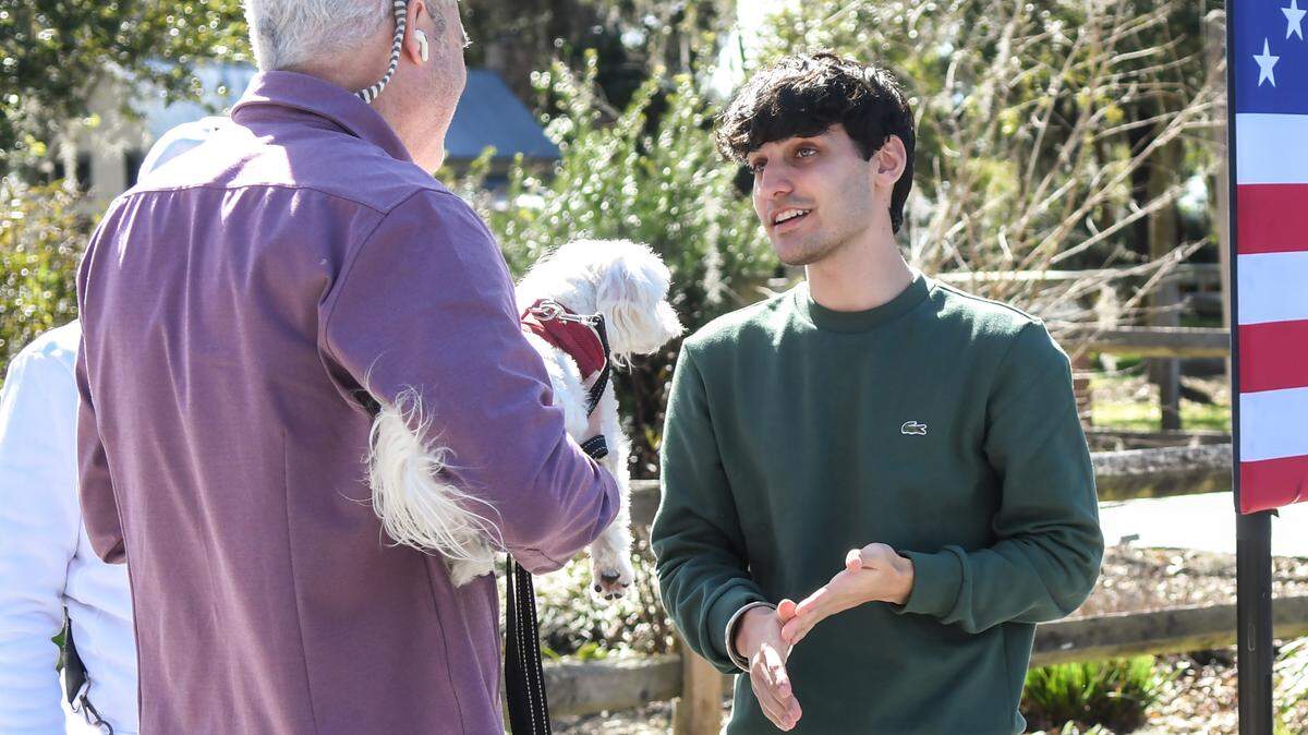 Nalin Haley, son of former S.C. Gov. and U.S. Ambassador to the United Nations Nikki Haley, is launching a young Republicans group in York, Lancaster and Chester counties. He’s pictured here talking to a person in Bluffton during his mother’s 2024 presidential campaign.