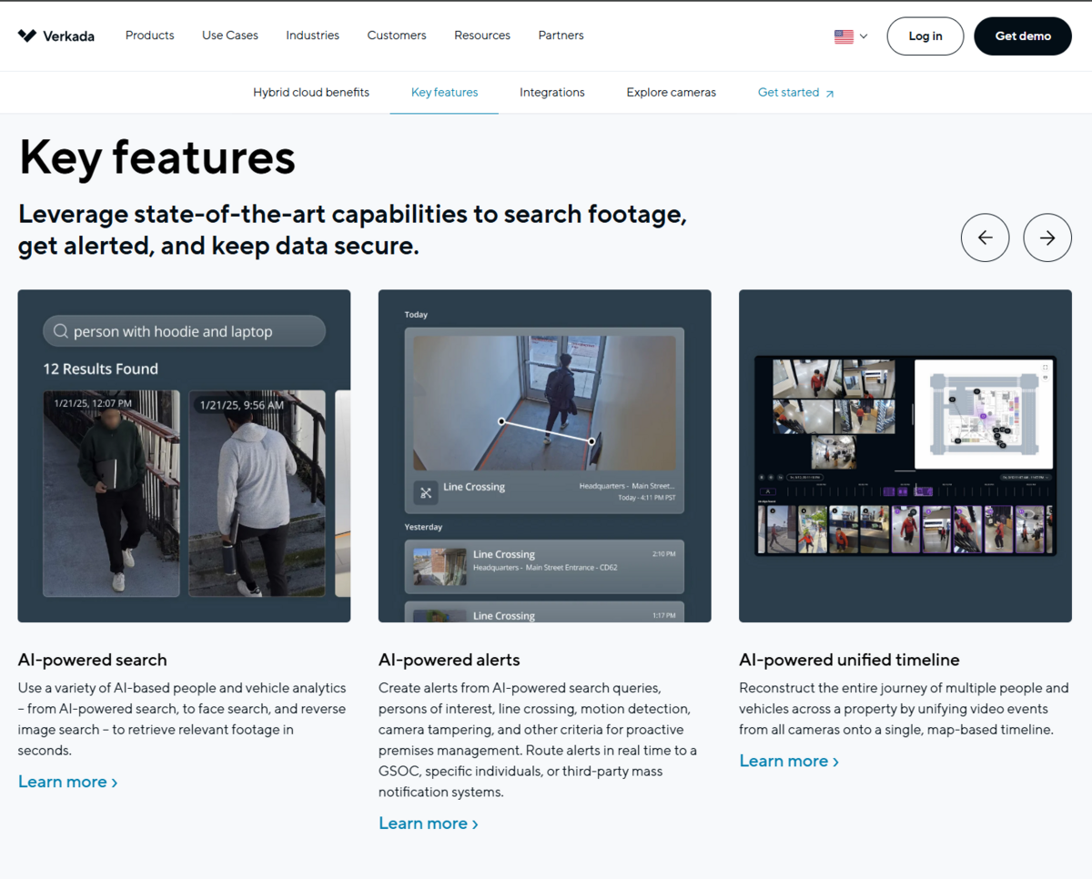 A screenshot of the website for Verkada, a company that that builds AI-powered security equipment.