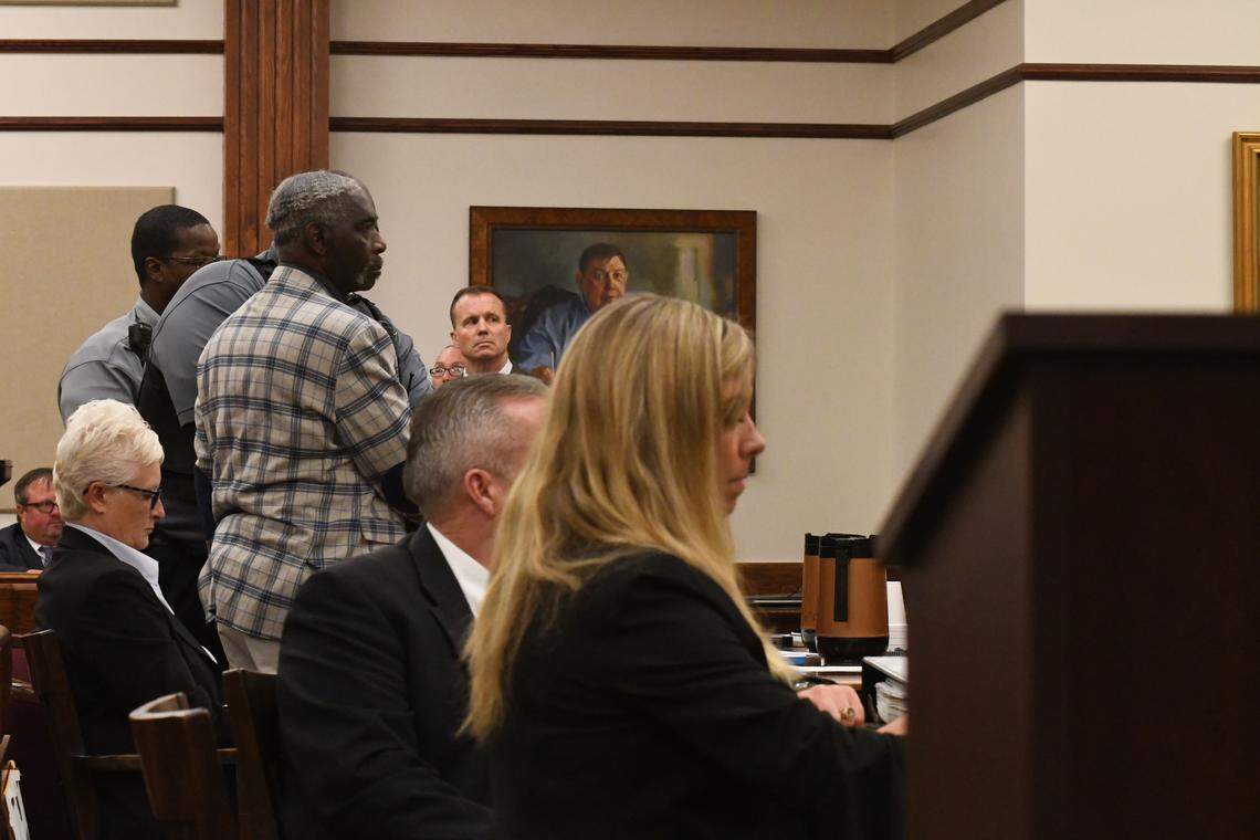 An officer shackles Isaiah Gadson Jr. after the jury found him guilty on all charges for the murder of David Krulewicz and the sexual assault, robbery and kidnapping of Susan Weed Neal.