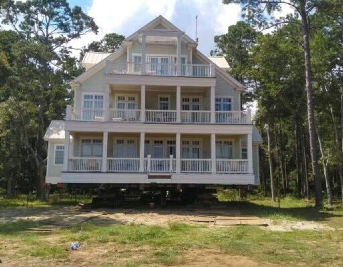 In this July 9, 2024 picture the home is at its new lot, without the truck that pulled it.