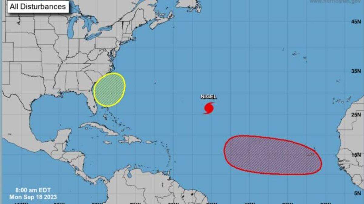 Seven-day graphical tropical weather outlook on Monday, Sept. 18, 2023.