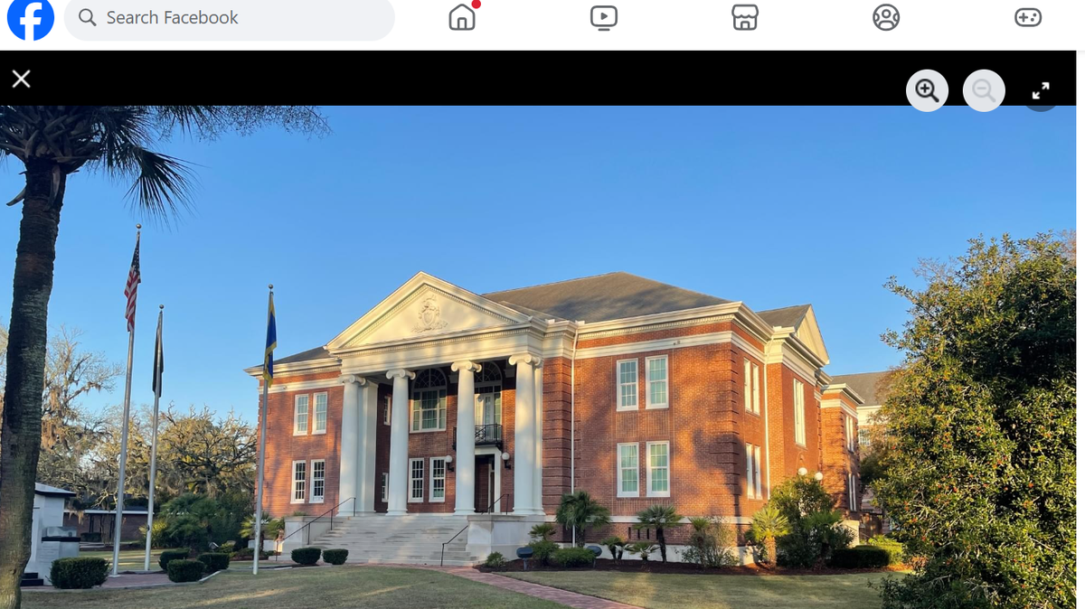 A screen shot from the Jasper County Facebook page of its government building.
